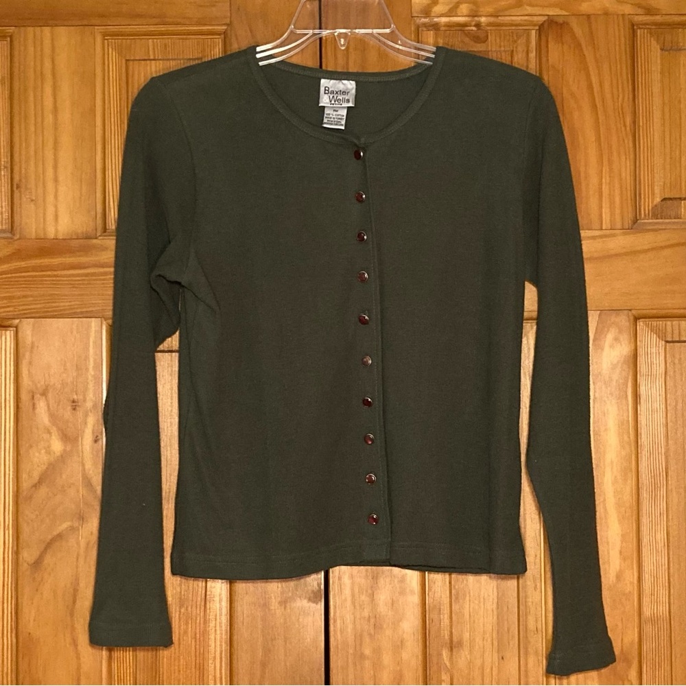 NWOT Baxter & Wells Petite Vintage 80s 90s Top Long Sleeve Knit Blouse Green MP
